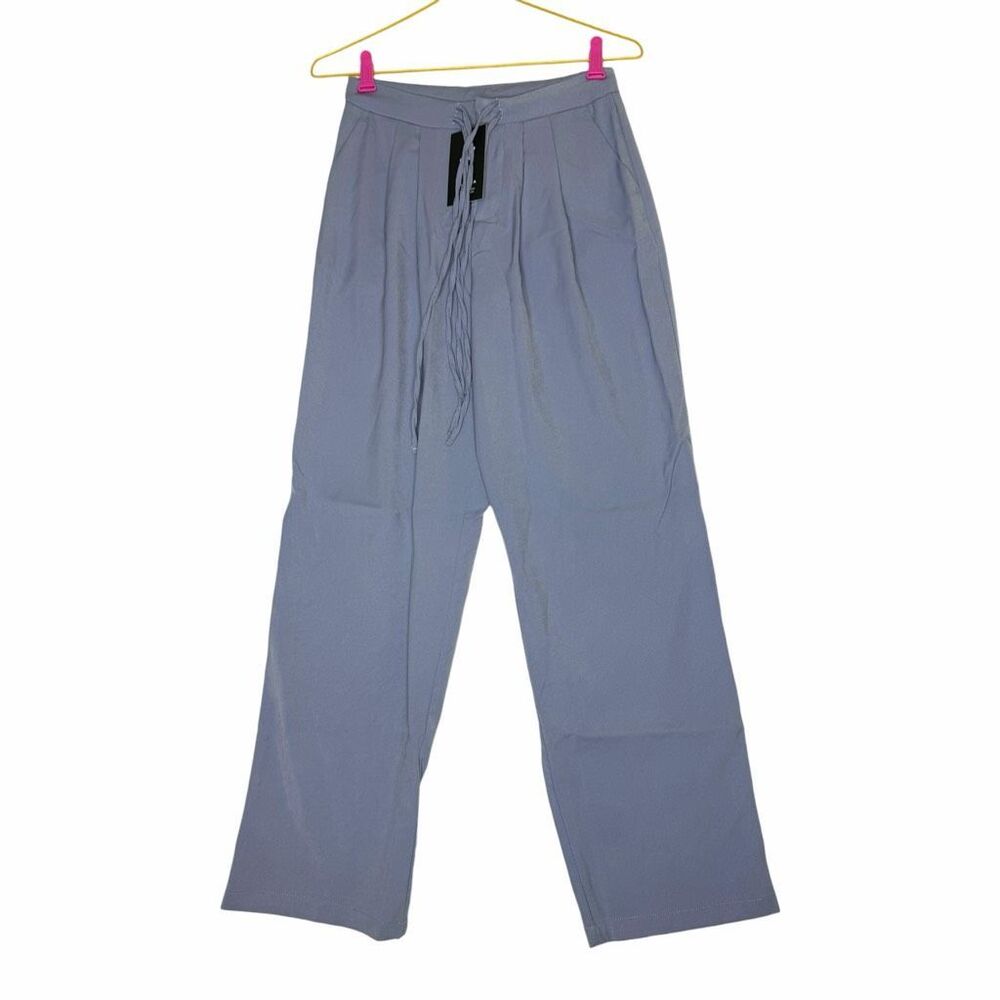 NEW Halara XS‎ Blue Gray Lace Up Wide Leg Pleated Pants Trousers Pockets